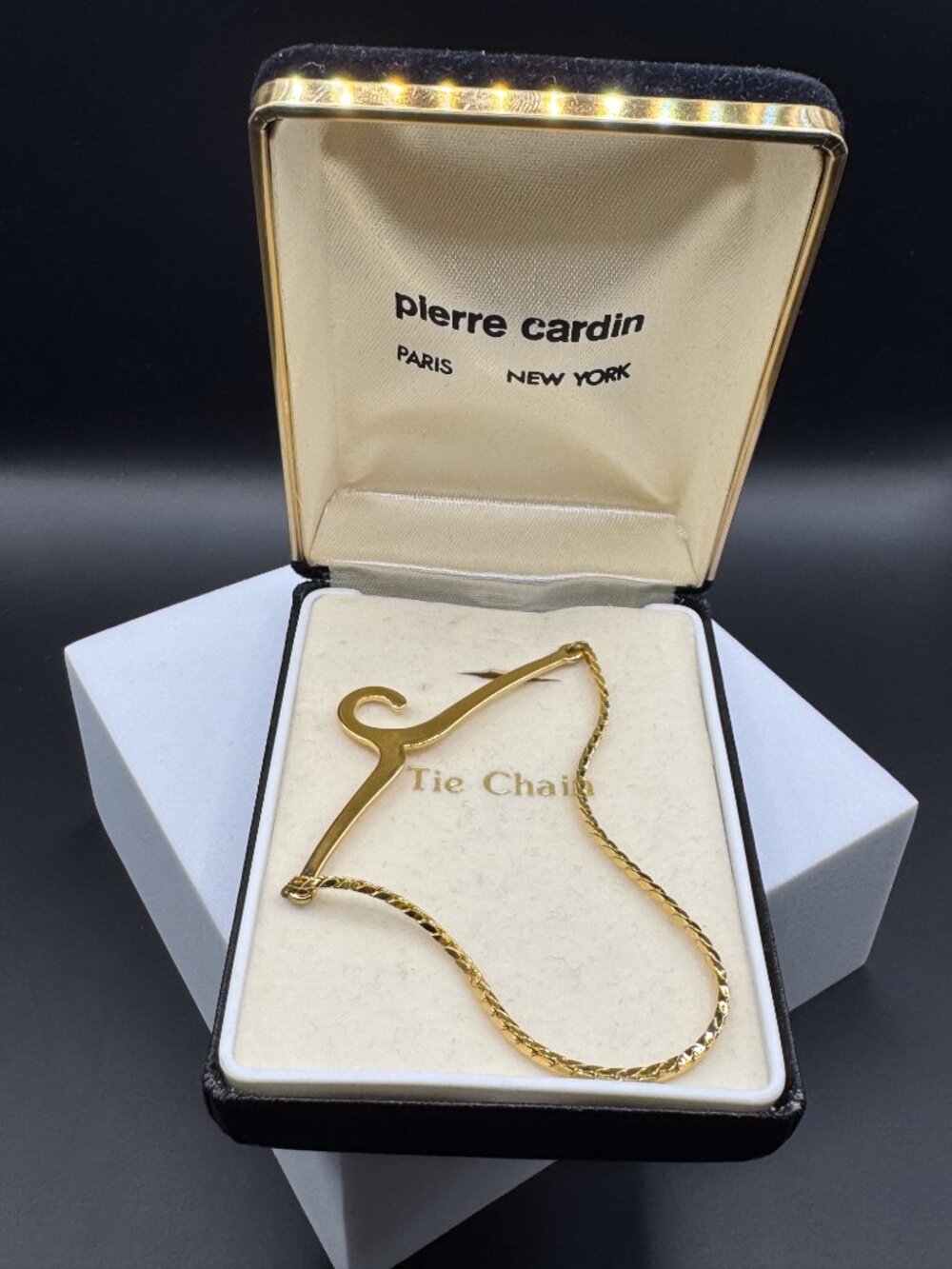 Vintage Pierre Cardin Gold Tone Tie Chain w Box Designer Men's Accessory